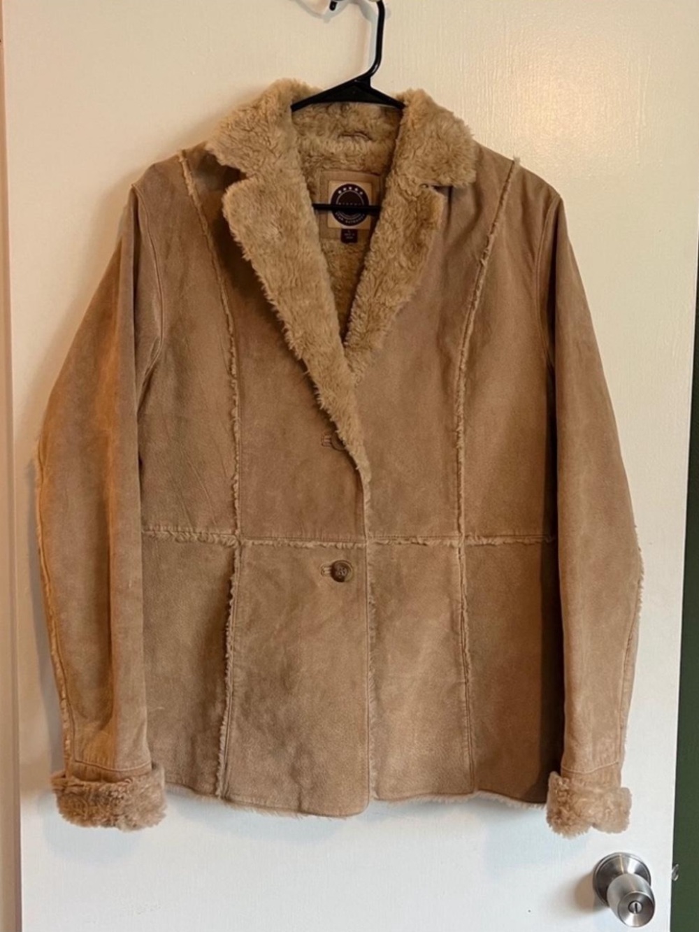 Vintage Y2K Giacca tan suede leather faux fur lined penny lane style coat